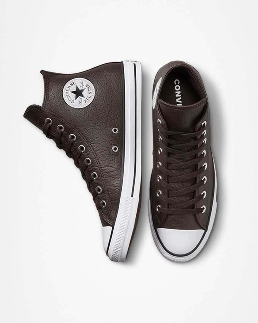 Zapatillas Altas Converse Chuck Taylor All Star Tumbled Cuero Mujer Marrones Blancas Negras | PE P4EL7W